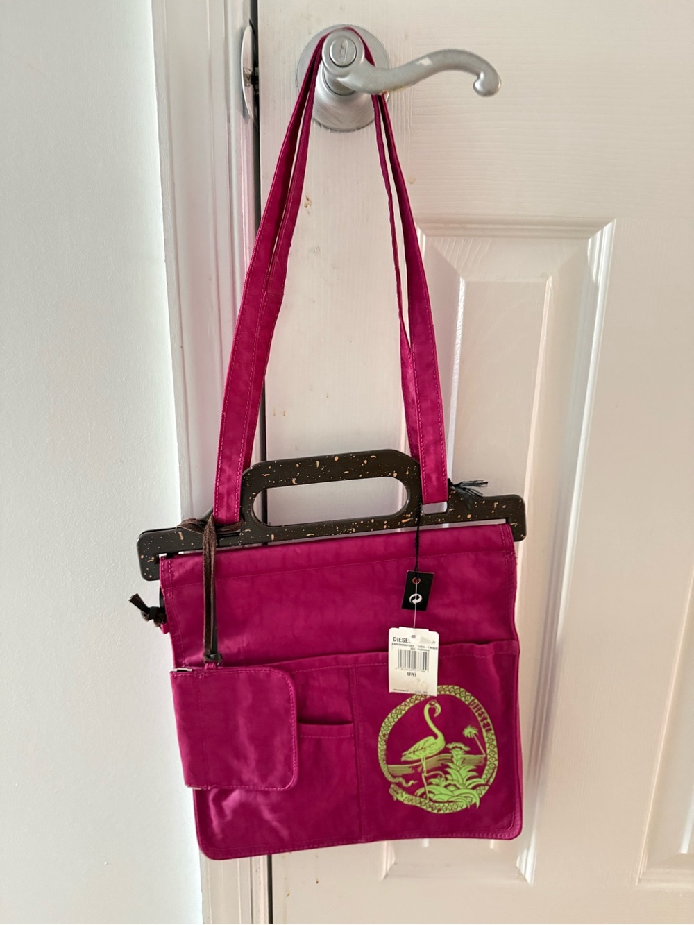 Diesel Fuchsia Shoulder Bag with Flamingo Embroidery
